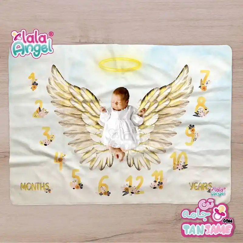 پارچه-ماهگرد-نوزاد-طرح-بال-فرشته-طلایی